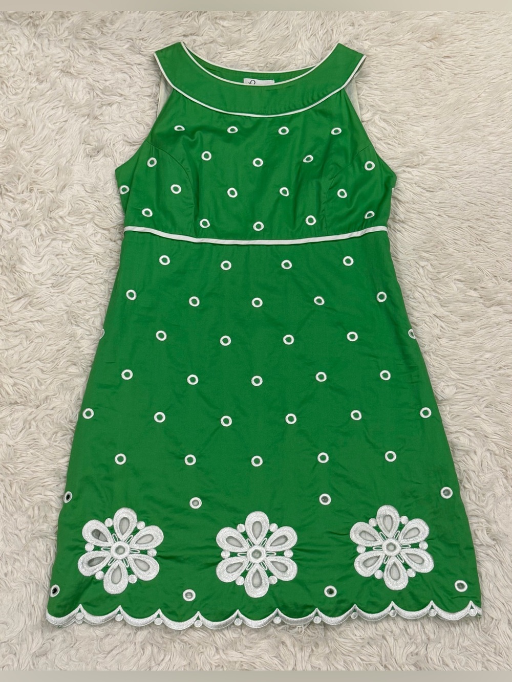 Vintage Lilly Pulitzer White Label Dress 2 Embroidered Floral Polka Dot Green